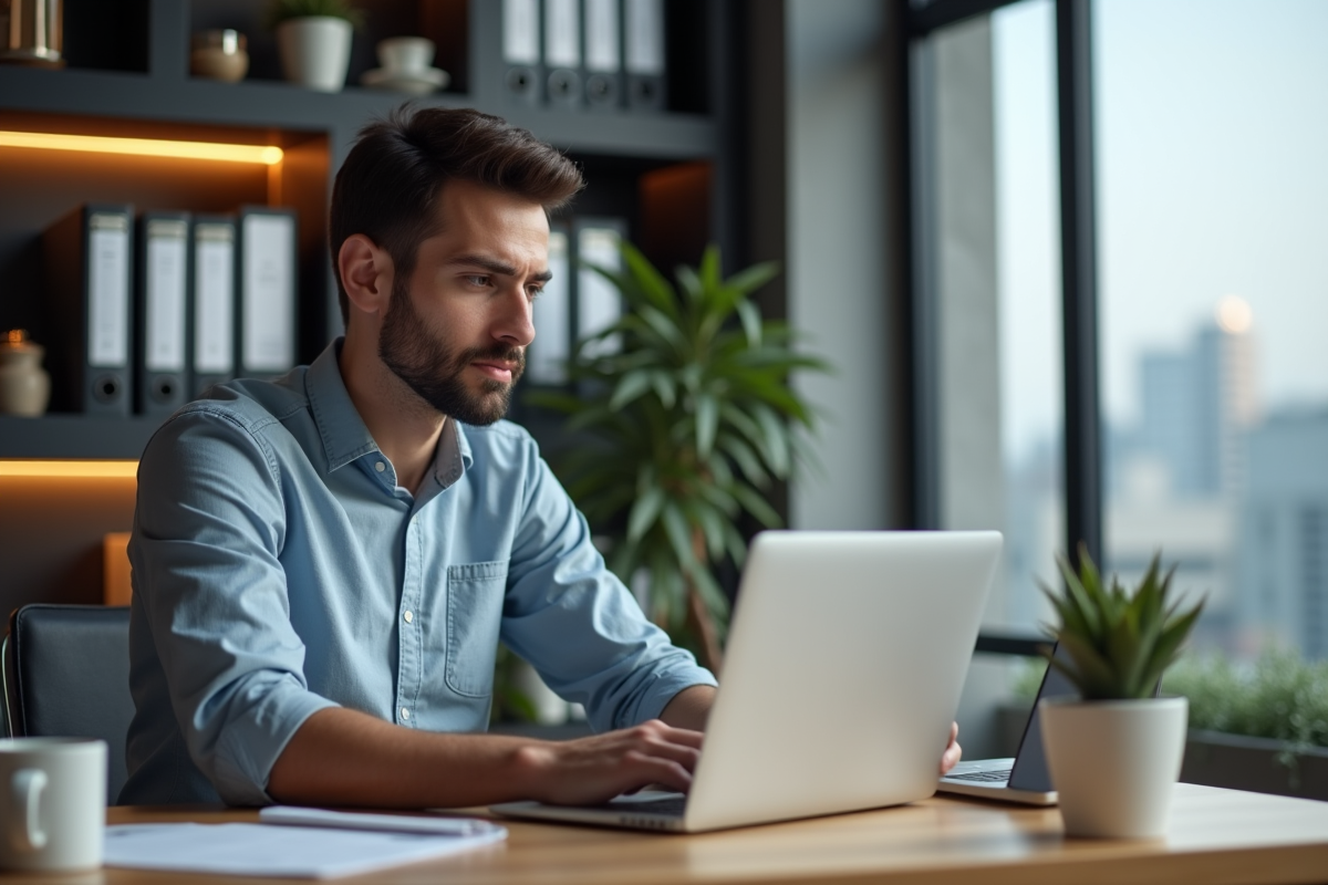 Jeune homme professionnel analysant des données sur un ordinateur