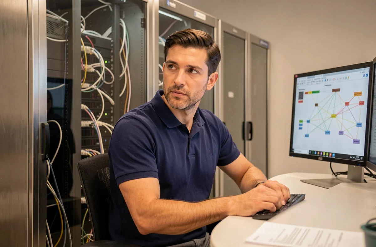Consultant informatique configurant un serveur sur mesure pour une solution d'infogérance à Marseille
