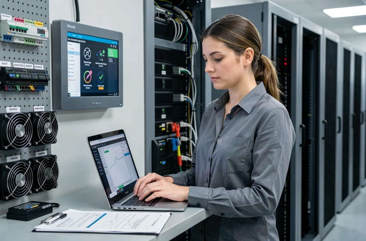 Technicienne informatique effectuant la maintenance et la sécurité des équipements pour une PME