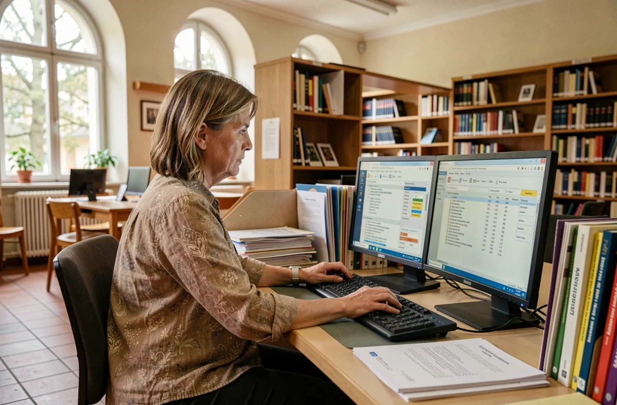 Administratrice systèmes configurant un logiciel de gestion pour une médiathèque dans le secteur public