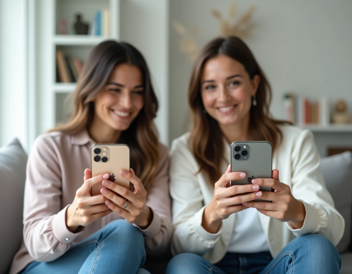 Comparaison de deux femmes aux mains de tailles différentes tenant un iPhone 12, illustrant l'ergonomie selon la morphologie