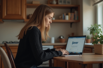 Jeune femme au bureau à la maison avec ordinateur