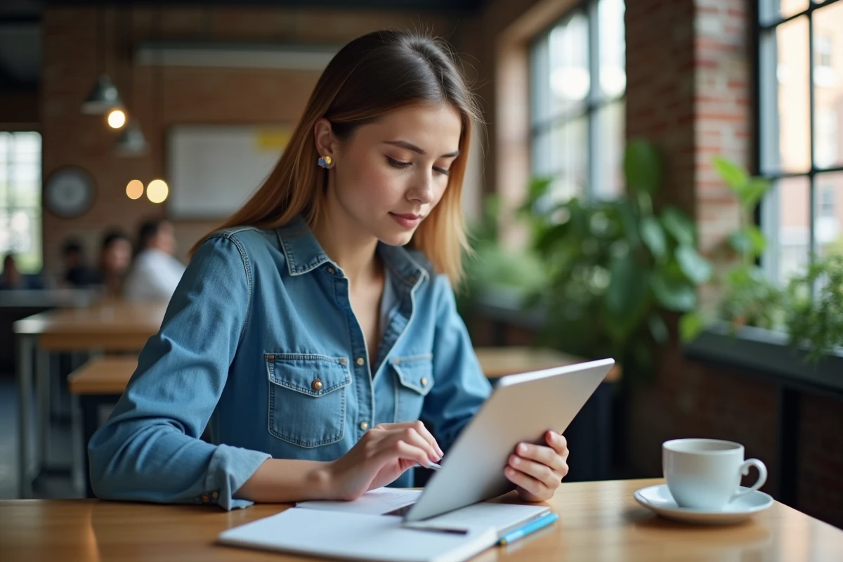 Jeune femme éditant un serveur FiveM dans un espace de coworking
