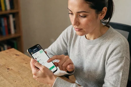 Femme utilisant un smartphone Samsung pour trouver la corbeille dans les paramètres de l'application