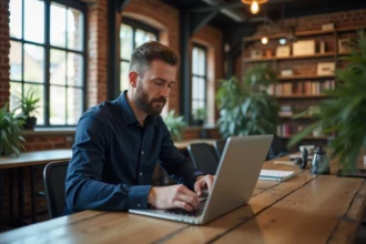 Bureau aménagé avec une décoration industrielle moderne