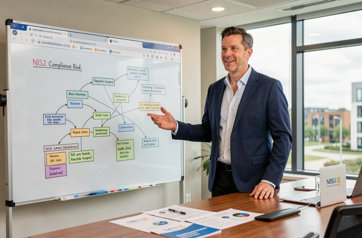 Consultant présentant un accompagnement NIS2 et une solution d'infogérance pour une PME
