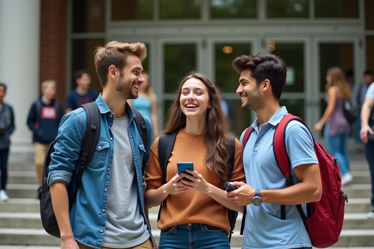 Trois étudiants souriants devant l