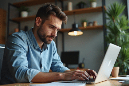 Homme au bureau vérifiant ses mots de passe sur son ordinateur