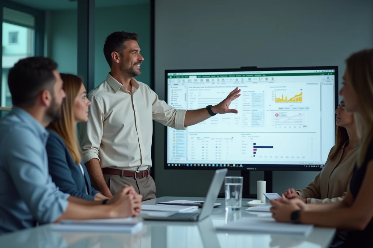 Homme expliquant des fonctions Excel lors d