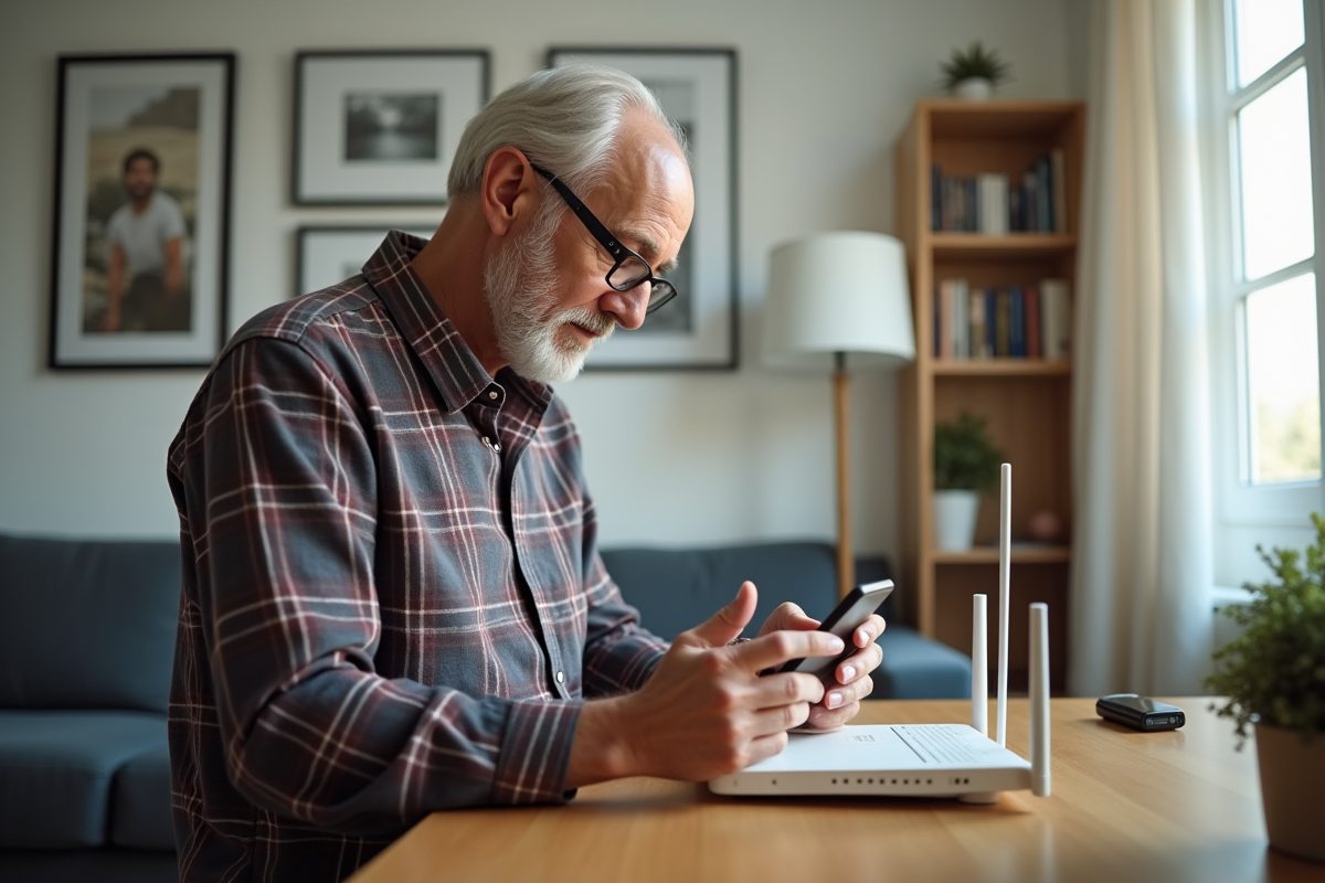 Homme âgé vérifiant l