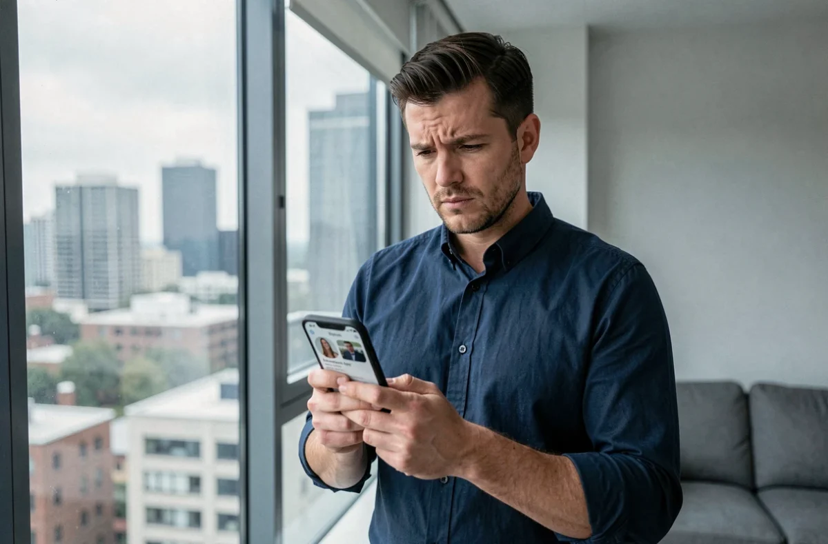 Homme consultant un profil Instagram sur smartphone pour identifier les sites frauduleux