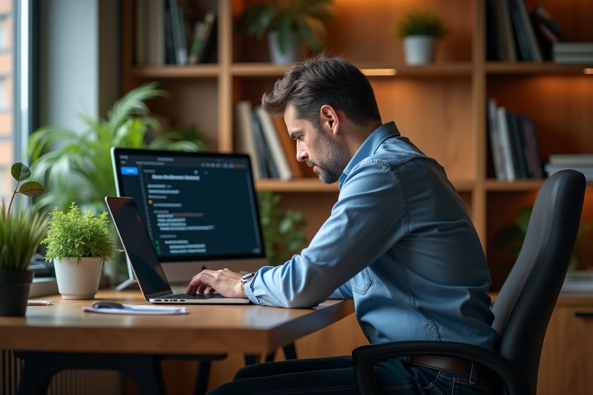 Homme d'âge moyen travaillant sur son réseau domestique
