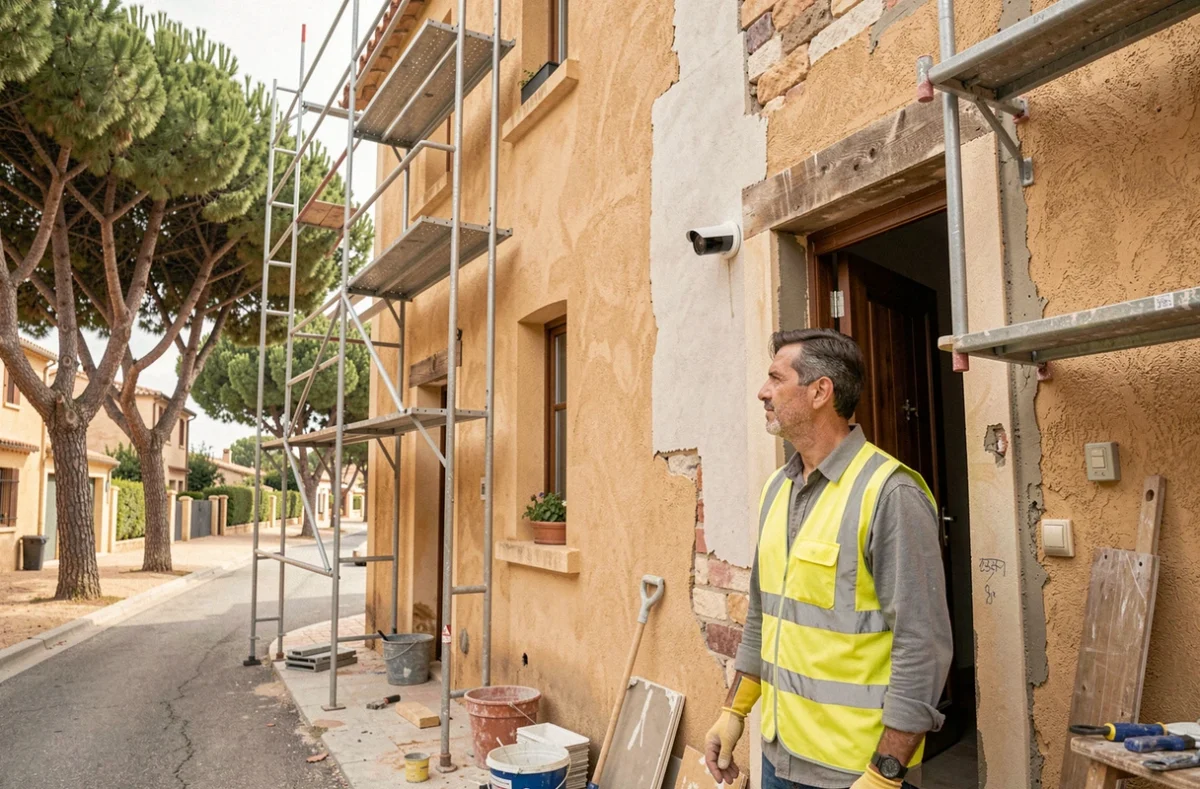 Professionnel ICEM Rénovation intégrant une caméra de surveillance dans la façade d'une maison rénovée en Provence
