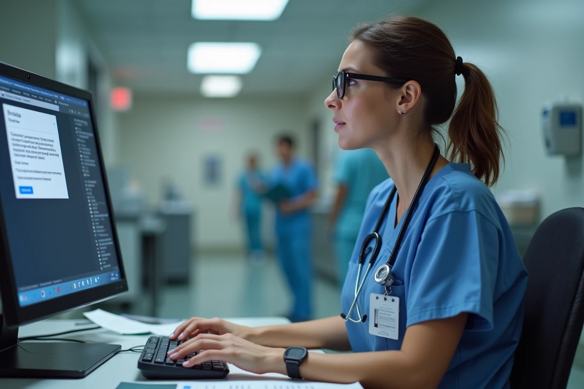 Infirmière face à une erreur de connexion au webmail Zimbra du CHU depuis un poste de soin
