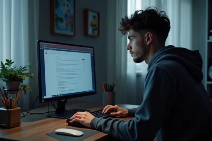 Jeune homme frustré devant un écran d'erreur Cfx