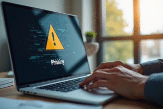 Ordinateur avec avertissement de phishing sur l'écran