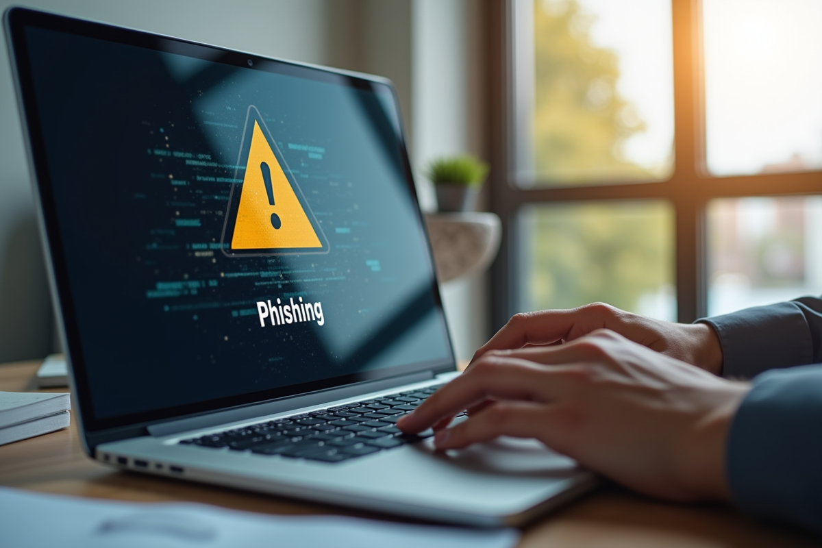 Ordinateur avec avertissement de phishing sur l'écran