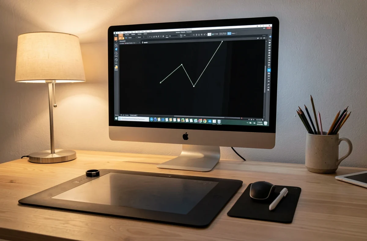 Poste de travail de graphiste avec écran et tablette graphique
