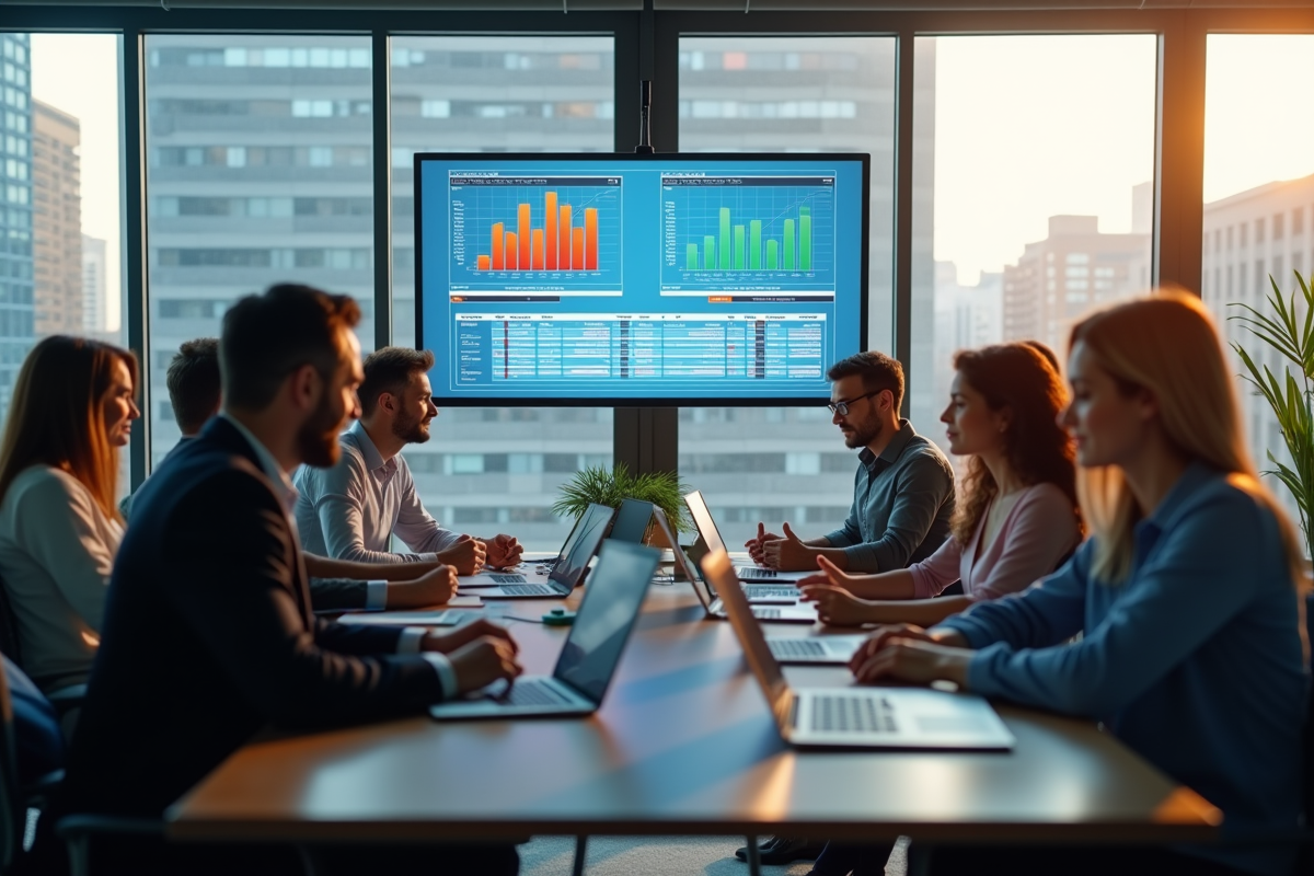 Réunion d'affaires dans un bureau moderne avec professionnels divers